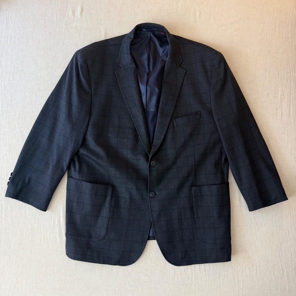 Johnston & Murphy Blazer Mens XXL Navy XC4 Extreme Comfort Windowpane Sport Coat